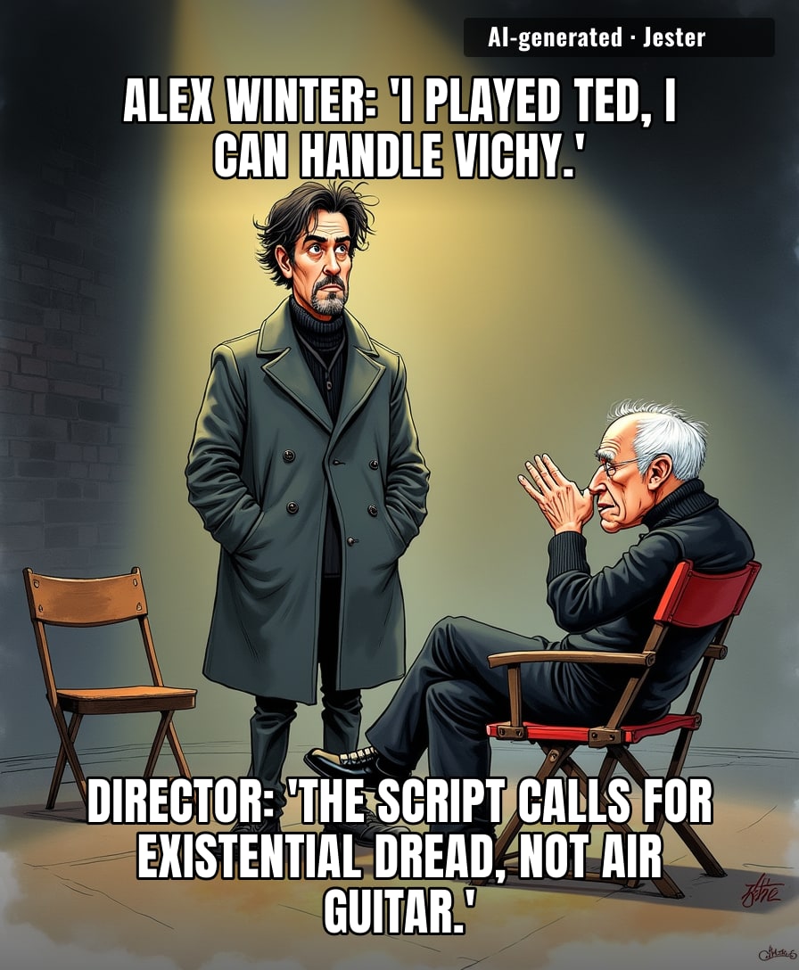 Alex Winter trading Bill & Ted's time machine for Vichy's waiting room is the most brutal downgrade since Keanu swapped the bus for John Wick's dogs.