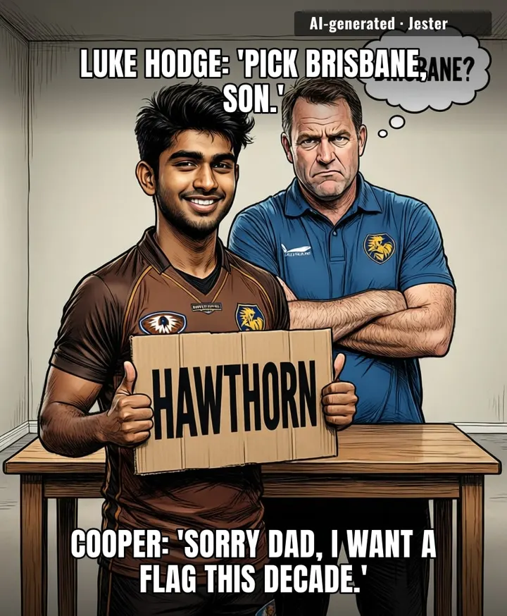 Cooper Hodge chose Hawthorn over Brisbane like any kid avoiding his dad's old high school.