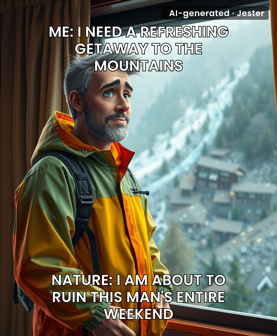 Nothing says a relaxing vacation like paying premium rates to be trapped in a hotel room while the mountains dissolve outside your window.