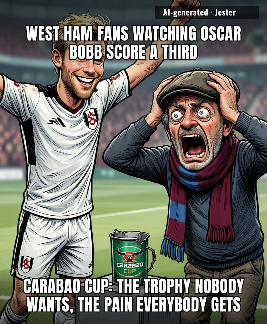Oscar Bobb scoring a hat-trick of existential dread for West Ham, one goal at a time.