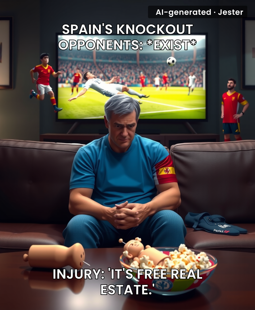 It's not a curse — it's just opponents pulling muscles from the sheer fear of facing Spain.