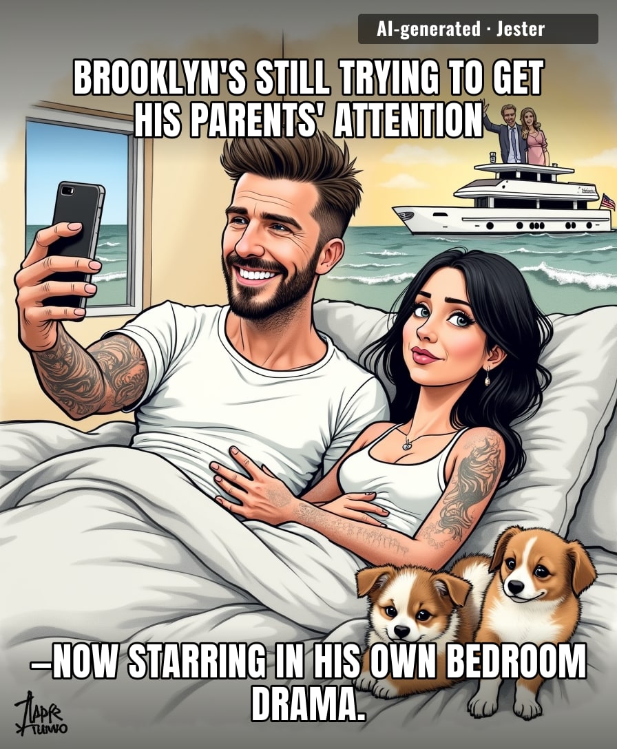 Brooklyn Beckham's posting bed selfies to prove he's loved, but all I see is a grown man throwing a tantrum in a duvet fort.