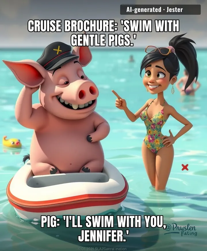 The pig was just trying to add 'eat a tourist' to its cruise ship bingo card.