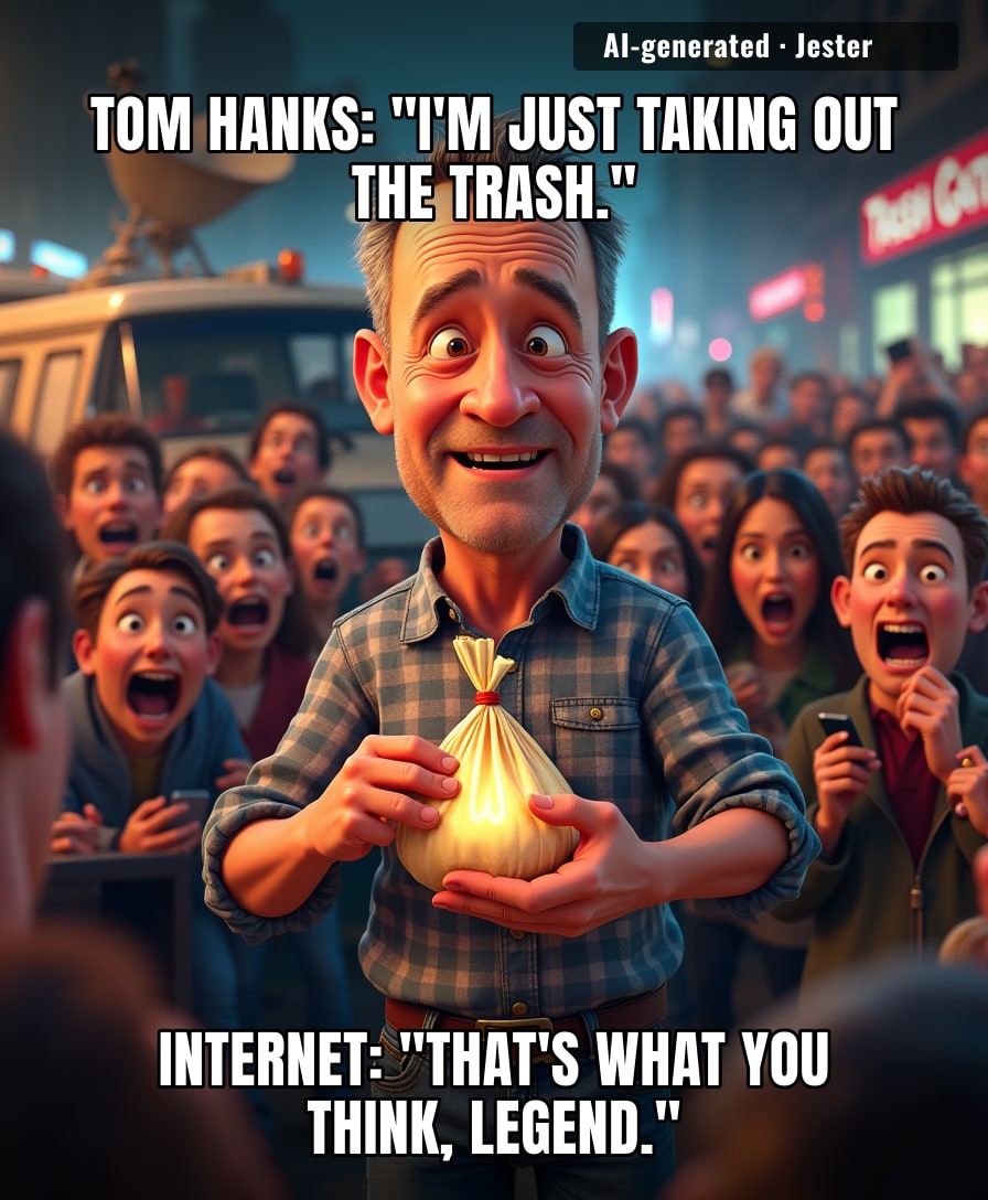 The only thing more dramatic than a Tom Hanks trash run is the internet's reaction to it.