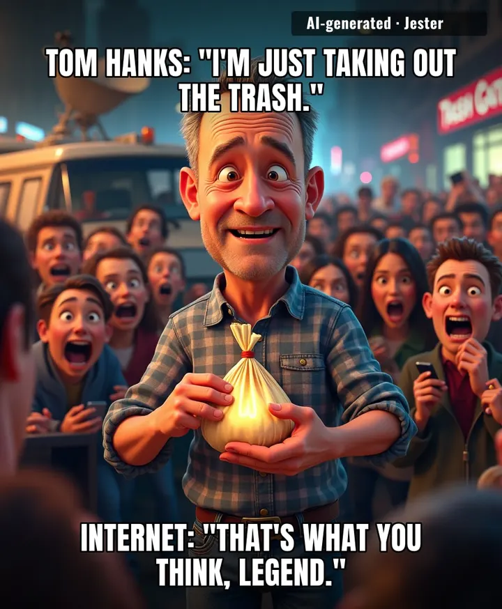 The only thing more dramatic than a Tom Hanks trash run is the internet's reaction to it.