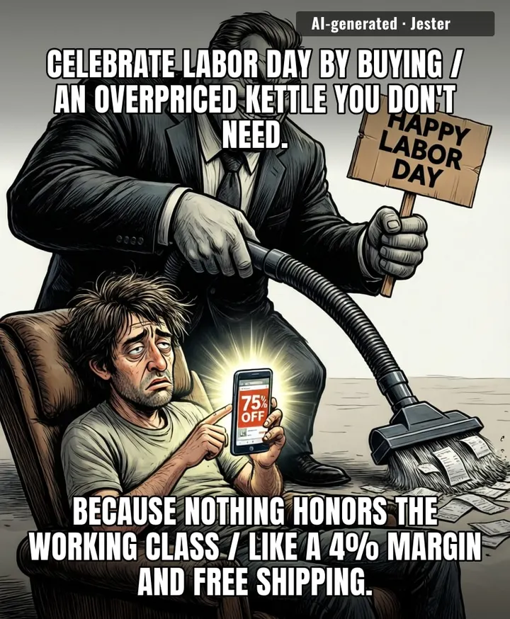 We really let them turn a holiday about historic labor strikes into an excuse to fight over discounted smart-blenders in our pajamas.