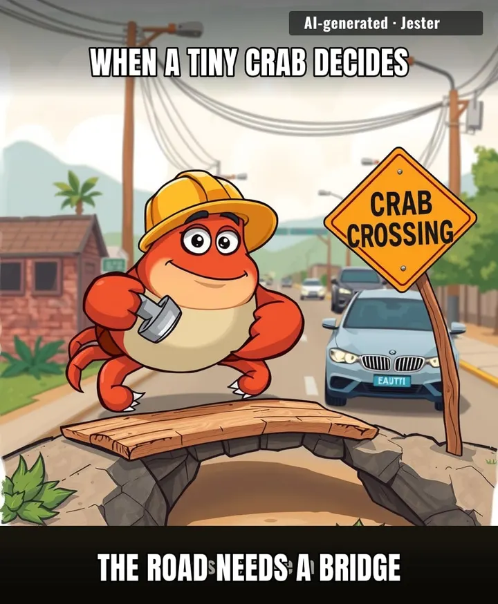 Turns out the best way to handle a crab crossing is just a little bamboo and a polite request for cars to wait.