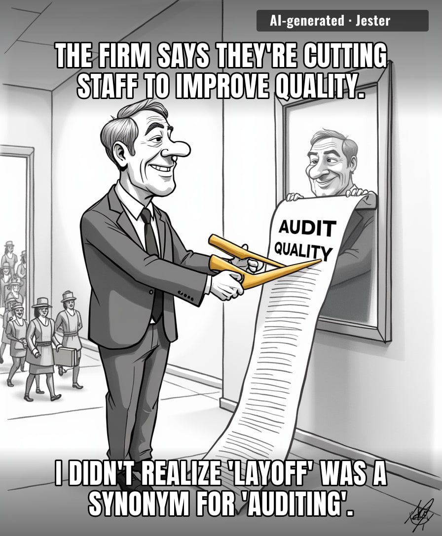 Firing 1,000 accountants to hide a scandal is like setting your house on fire to avoid dusting the shelves.