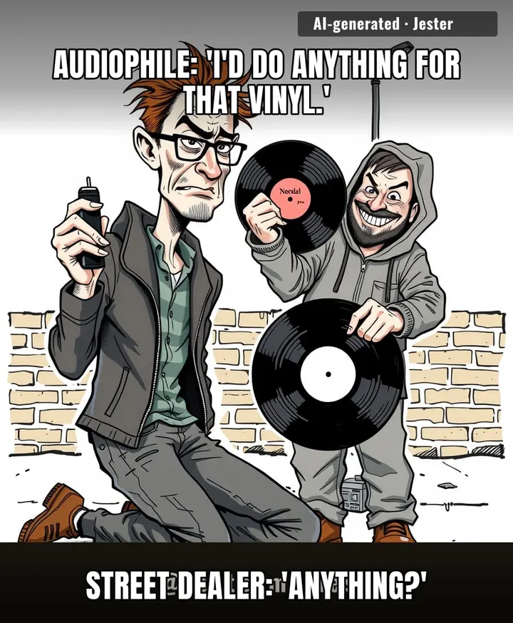 Man trades his dignity and his liver for a Podcast vinyl. Art truly is sacrifice.