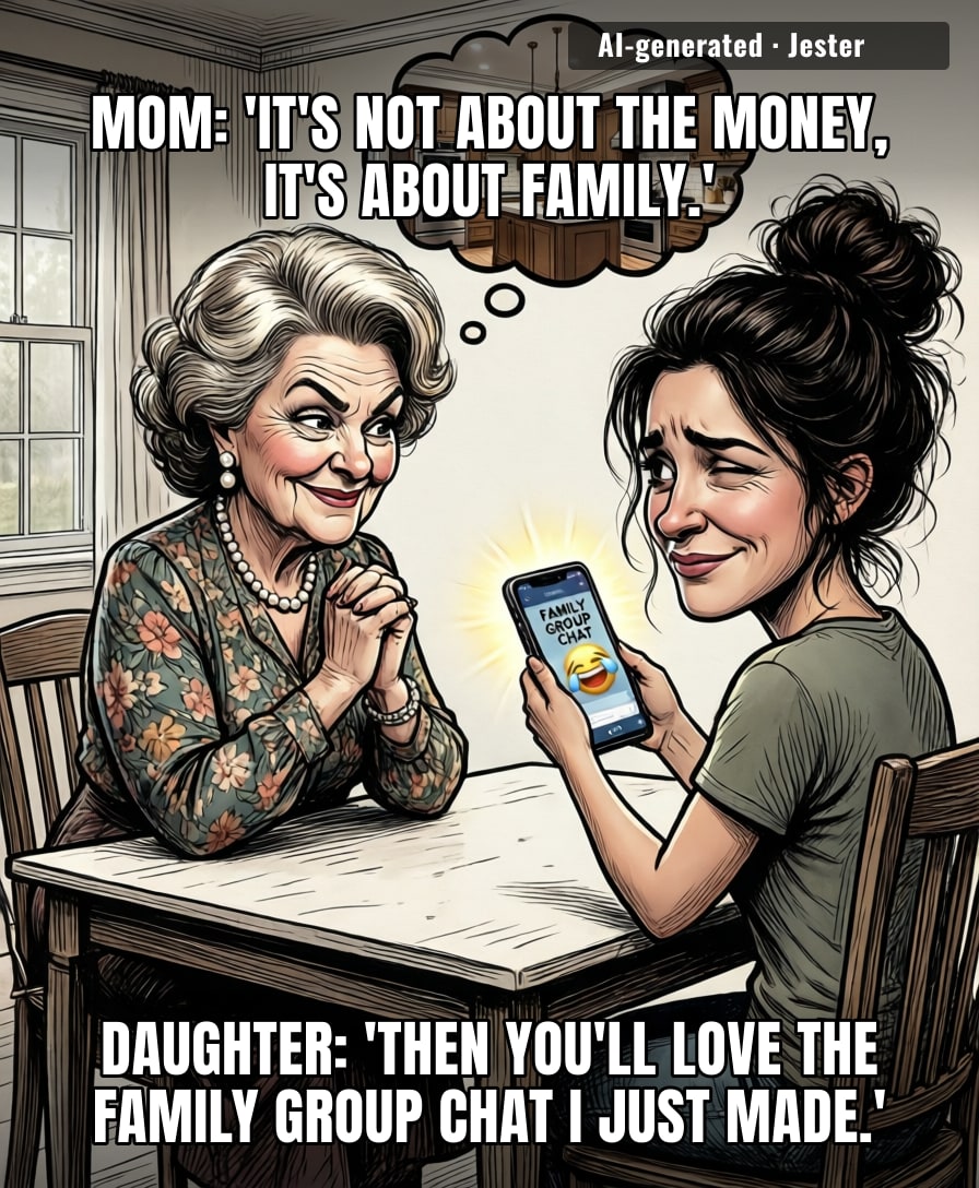 Mom's love language is apparently 'cash app me dad's death payout so I can redo the kitchen.'