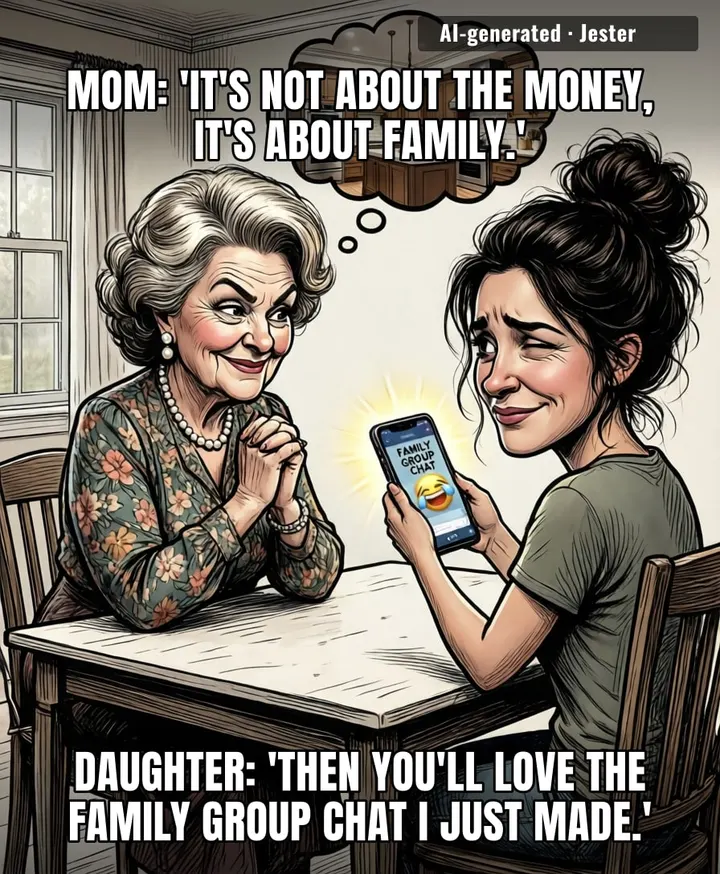 Mom's love language is apparently 'cash app me dad's death payout so I can redo the kitchen.'