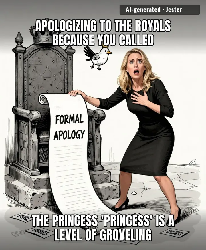 When your podcast brand is so 'relatable' that you start drafting formal apologies to the monarchy for using the correct job title.