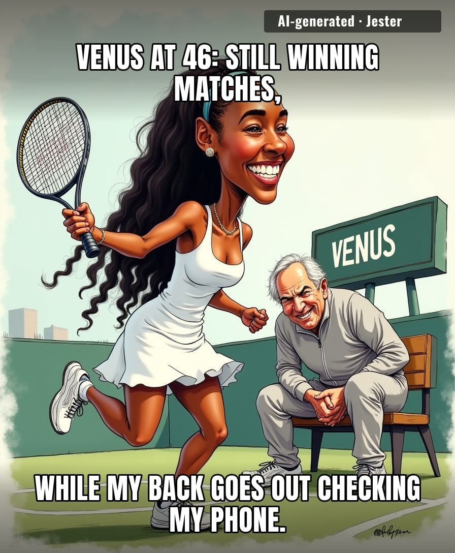 46-year-old Venus is out there winning matches while my 30-year-old knees file for early retirement every time I stand up too fast.