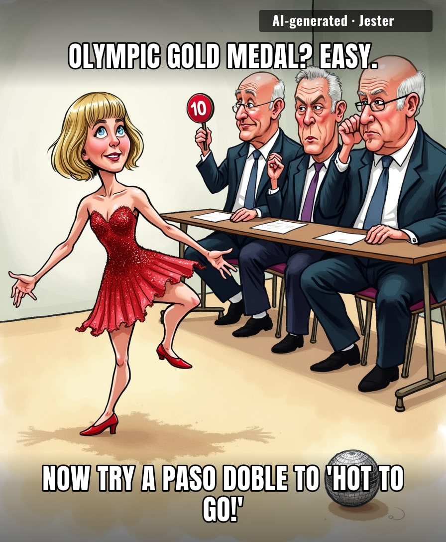 She's survived the Olympics; now she faces the real test: not laughing at the judges' faces.