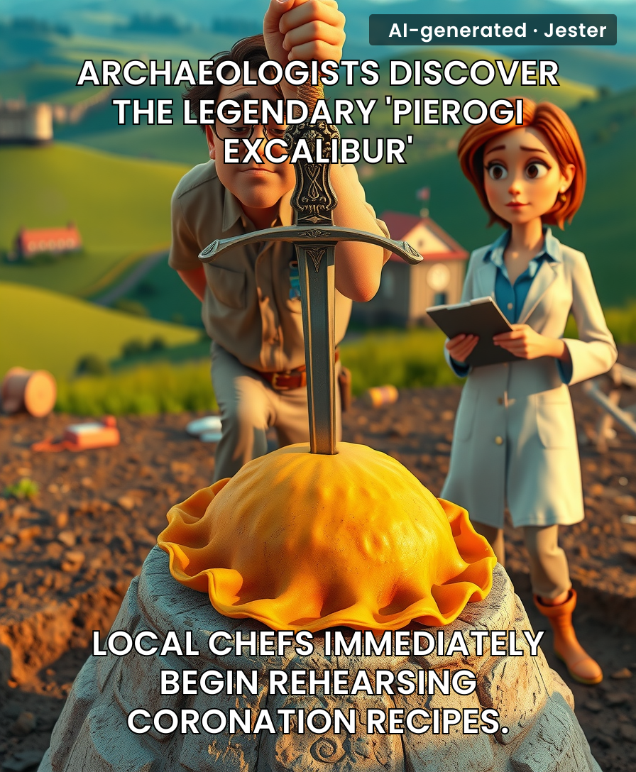 The real challenge isn't pulling the sword — it's not eating the pierogi it's stuck in.