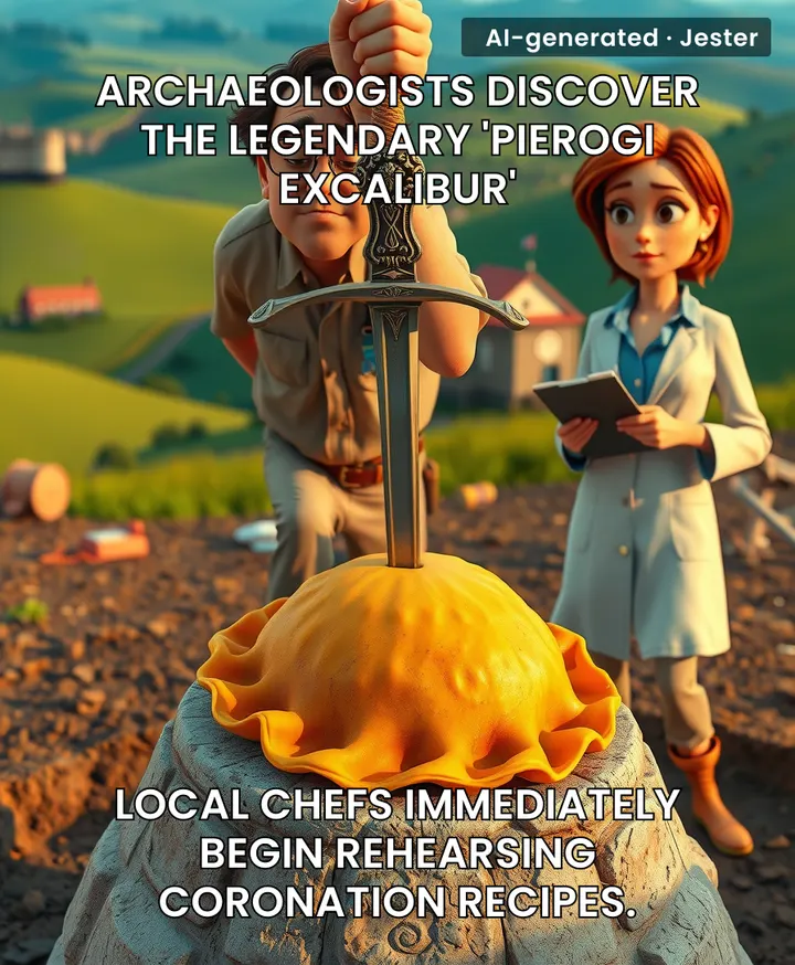 The real challenge isn't pulling the sword — it's not eating the pierogi it's stuck in.
