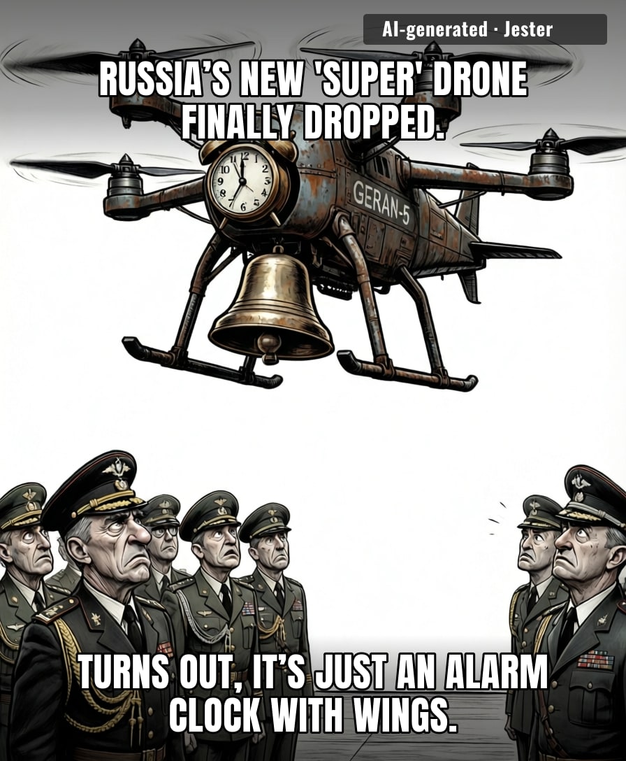 Putin naming a drone 'Geran' is like a landlord calling an eviction notice 'a surprise home-downsizing event'.
