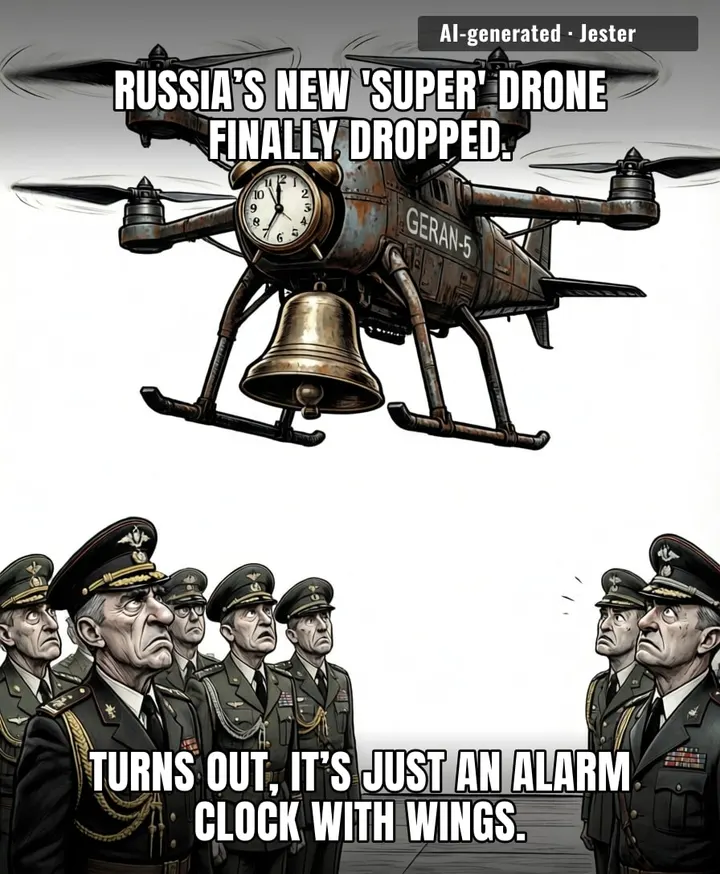 Putin naming a drone 'Geran' is like a landlord calling an eviction notice 'a surprise home-downsizing event'.