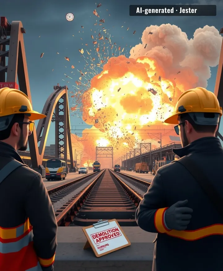 Only Germans can blow up a bridge with more paperwork than a tax return.