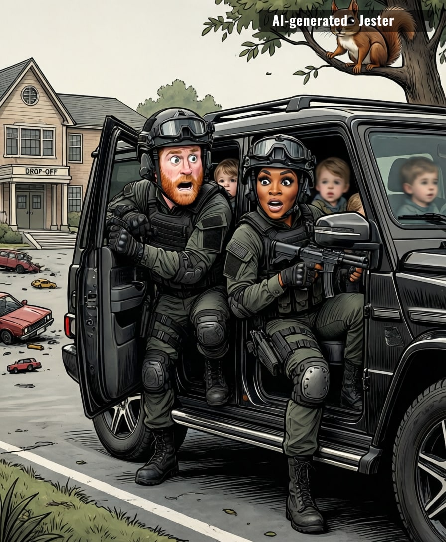 Meghan's just trying to drop Archie off, but the paparazzi make it look like a Jason Bourne sequel.