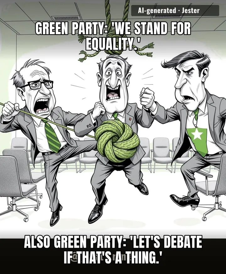 The most Green party thing ever—falling apart over a motion instead of just, you know, existing.