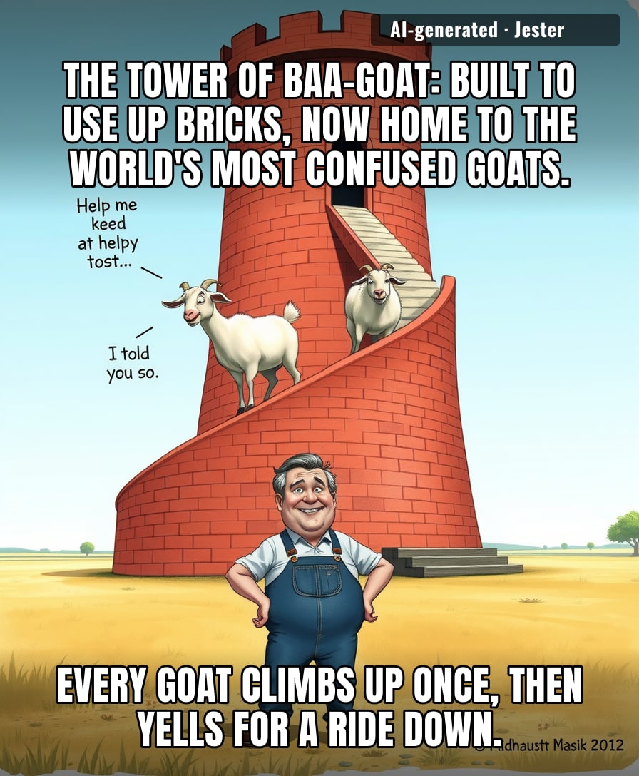 The goats got a 31-foot tower by accident; I can't even get a balcony to hang my plants.