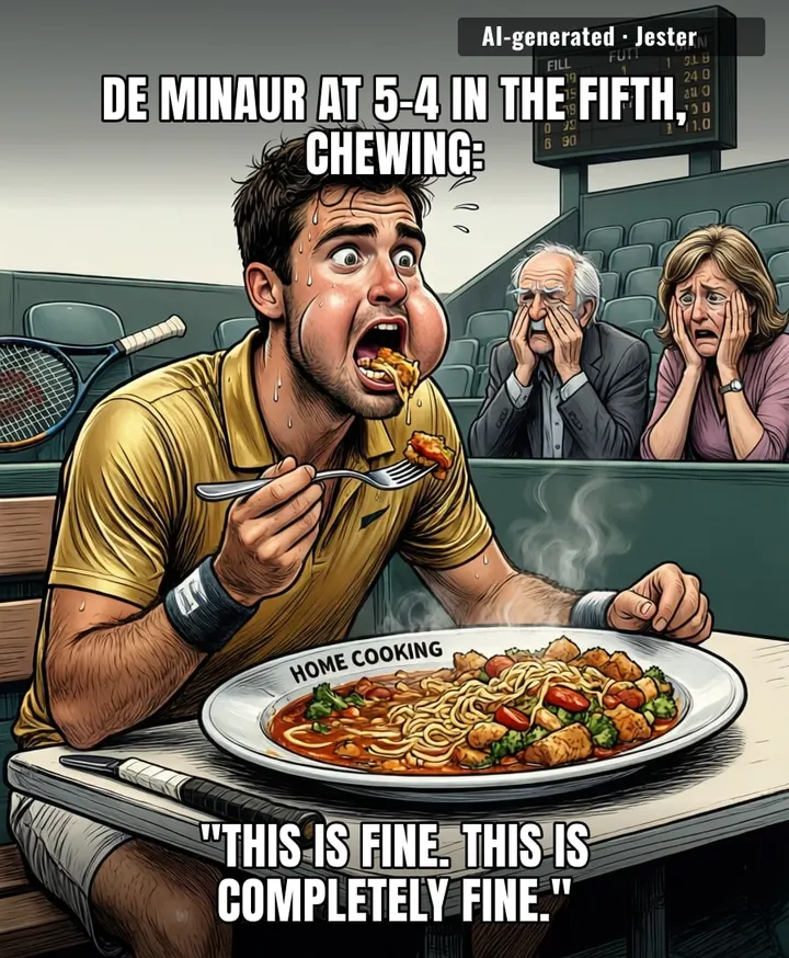 Guy eats like the scoreboard can't see him.