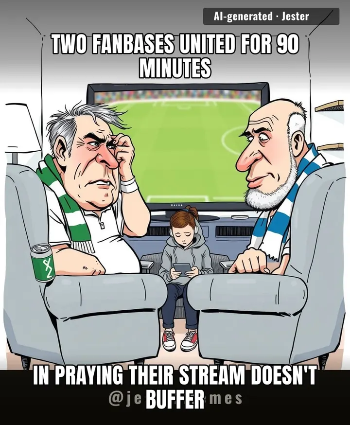 Old Firm: the only derby where both sets of fans leave furious at the same referee and the same wifi.