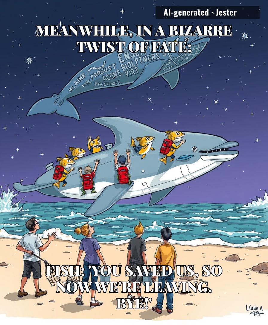The only thing more absurd than saving fish is them thanking you by swimming away.