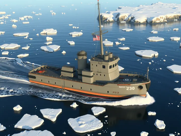 A Russian naval icebreaker patrols the Northern Sea Route, where military activity has surged alongside commercial shipping.