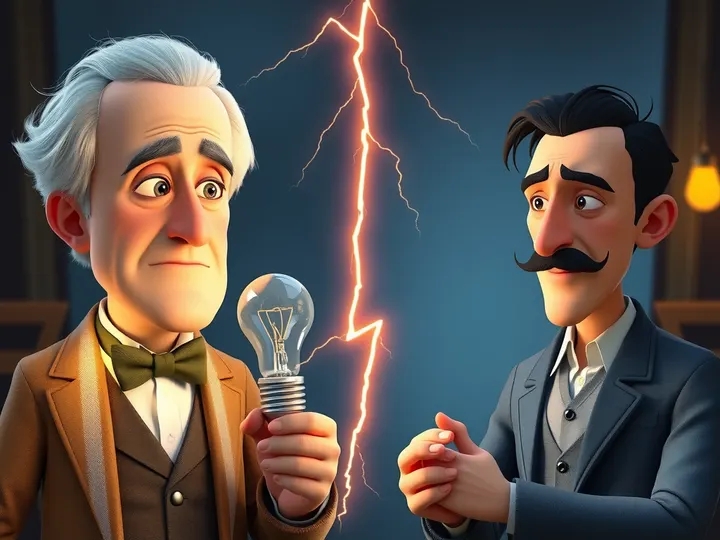 The War of the Currents: Edison's direct current versus Tesla's alternating current.