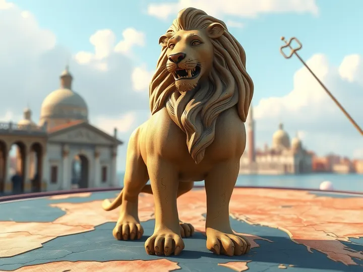 The Lion of St. Mark, scarred by centuries of conflict.