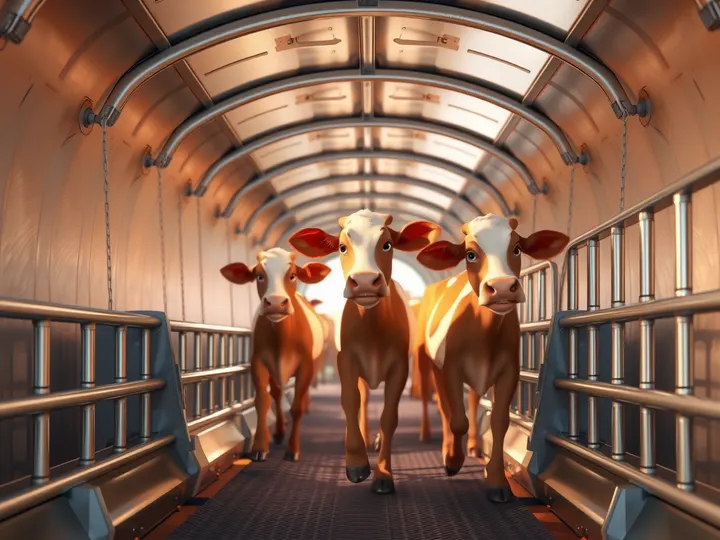 Grandin's curved chute, now used in half of U.S. feedlots, reduces panic in cattle.
