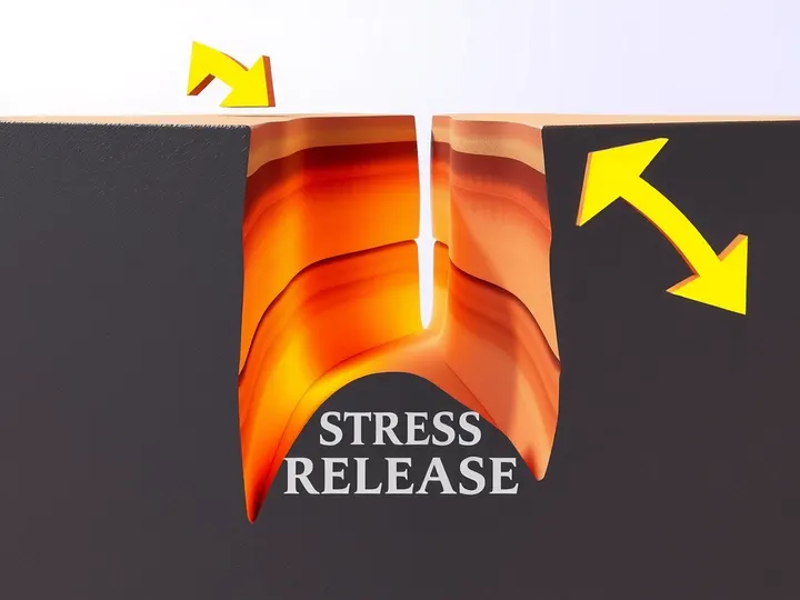 The elastic rebound theory: how accumulated stress along a fault suddenly releases, causing an earthquake.